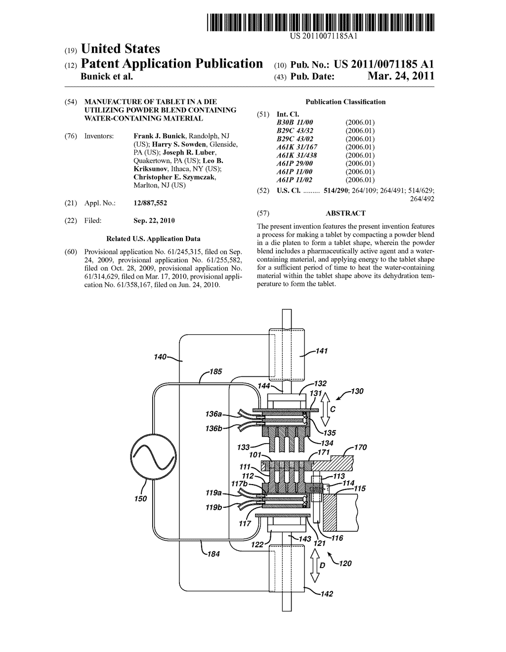 MANUFACTURE OF TABLET IN A DIE UTILIZING POWDER BLEND CONTAINING WATER-CONTAINING MATERIAL - diagram, schematic, and image 01