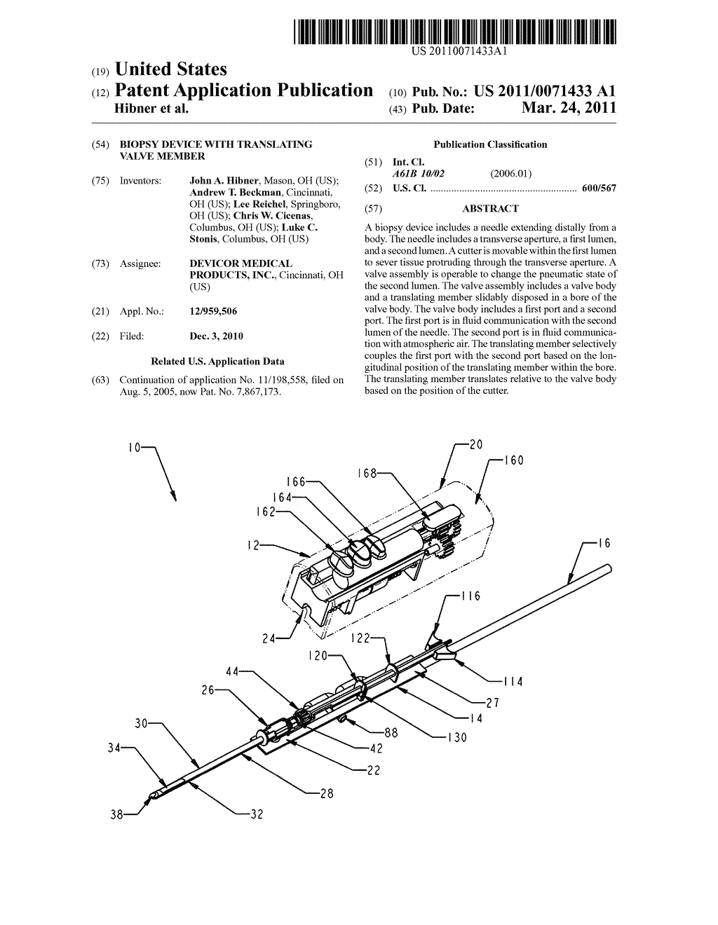 BIOPSY DEVICE WITH TRANSLATING VALVE MEMBER - diagram, schematic, and image 01