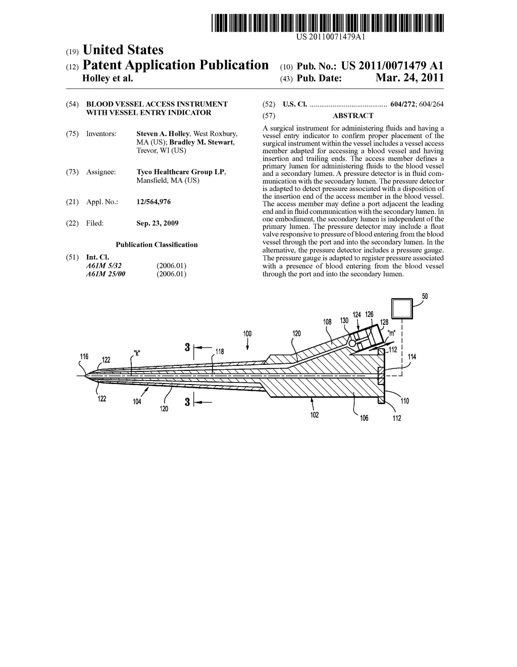 Blood Vessel Access Instrument with Vessel Entry Indicator - diagram, schematic, and image 01