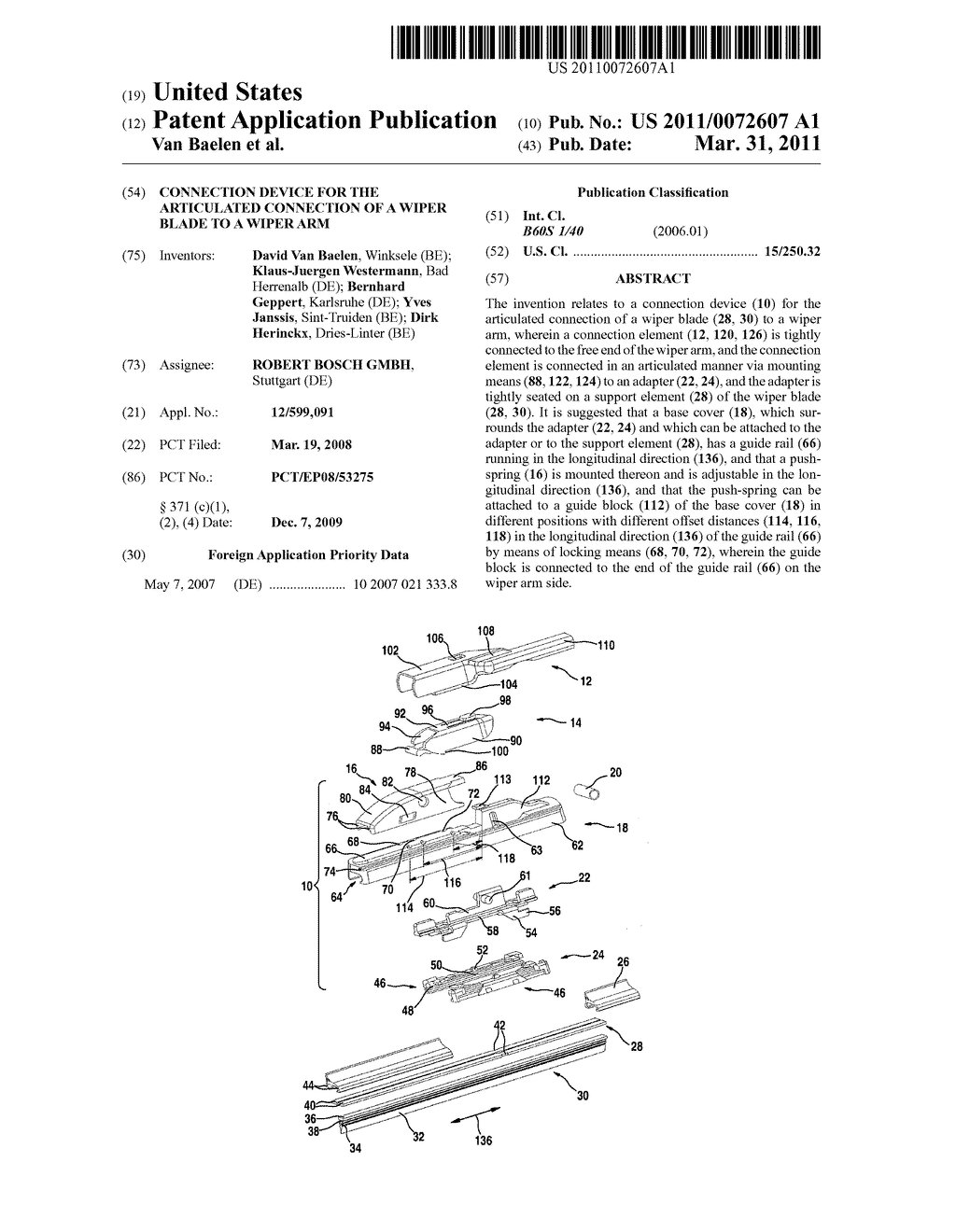 CONNECTION DEVICE FOR THE ARTICULATED CONNECTION OF A WIPER BLADE TO A WIPER ARM - diagram, schematic, and image 01