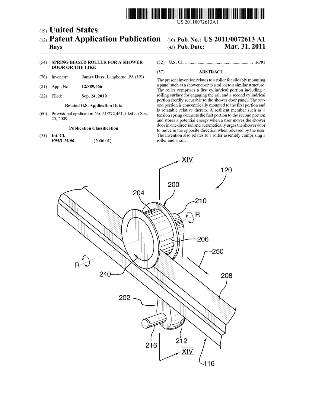 SPRING BIASED ROLLER FOR A SHOWER DOOR OR THE LIKE - diagram, schematic, and image 01