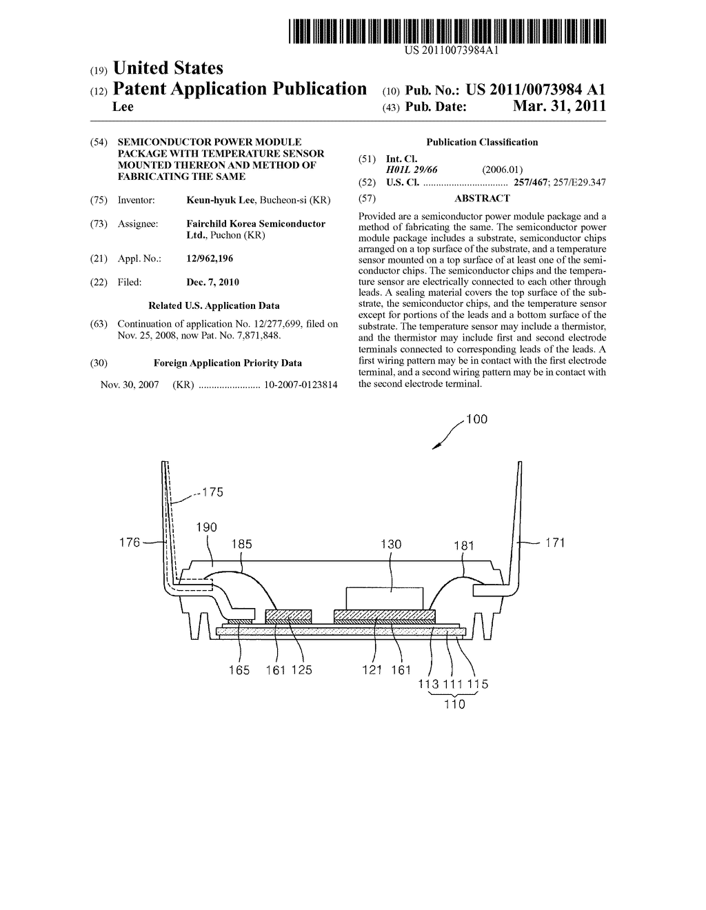 SEMICONDUCTOR POWER MODULE PACKAGE WITH TEMPERATURE SENSOR MOUNTED THEREON AND METHOD OF FABRICATING THE SAME - diagram, schematic, and image 01