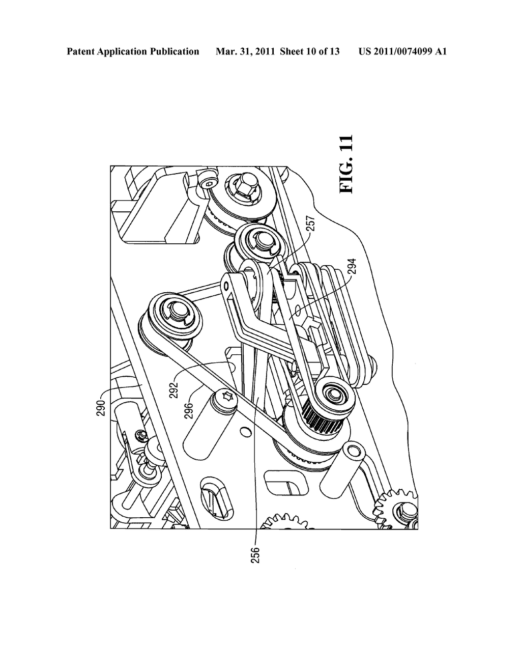 DOCUMENT DESKEWING MODULE WITH A MOVING TRACK BOTTOM AND METHODS OF OPERATING A DOCUMENT DESKEWING MODULE - diagram, schematic, and image 11