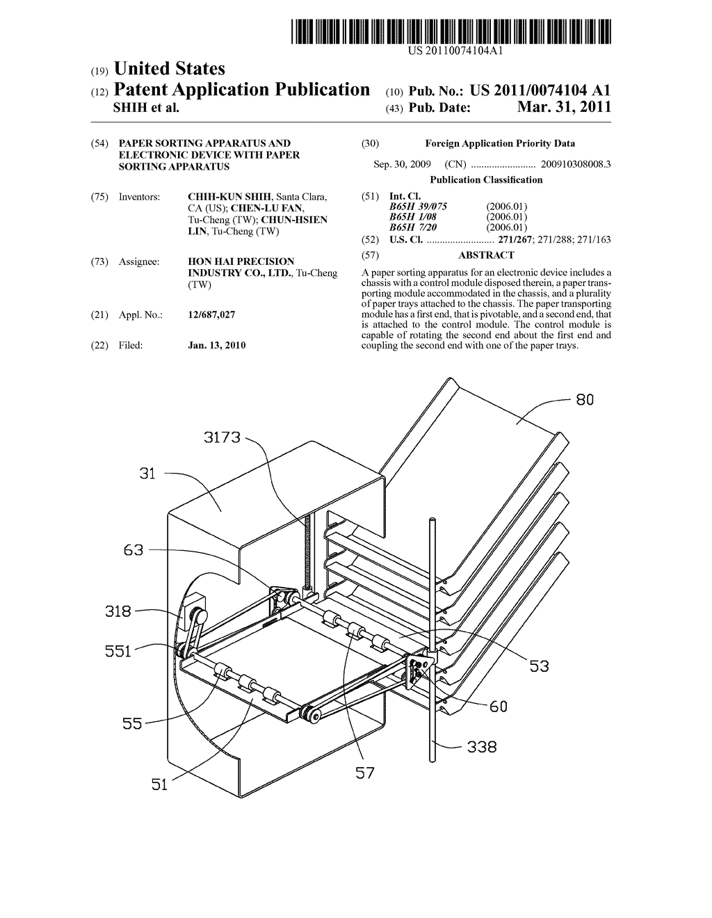 PAPER SORTING APPARATUS AND ELECTRONIC DEVICE WITH PAPER SORTING APPARATUS - diagram, schematic, and image 01