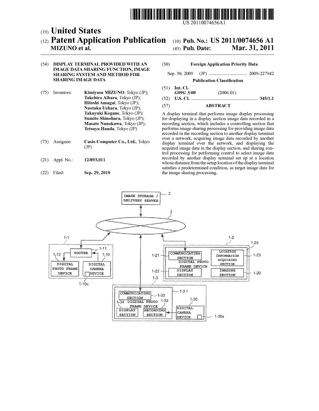 DISPLAY TERMINAL PROVIDED WITH AN IMAGE DATA SHARING FUNCTION, IMAGE SHARING SYSTEM AND METHOD FOR SHARING IMAGE DATA - diagram, schematic, and image 01