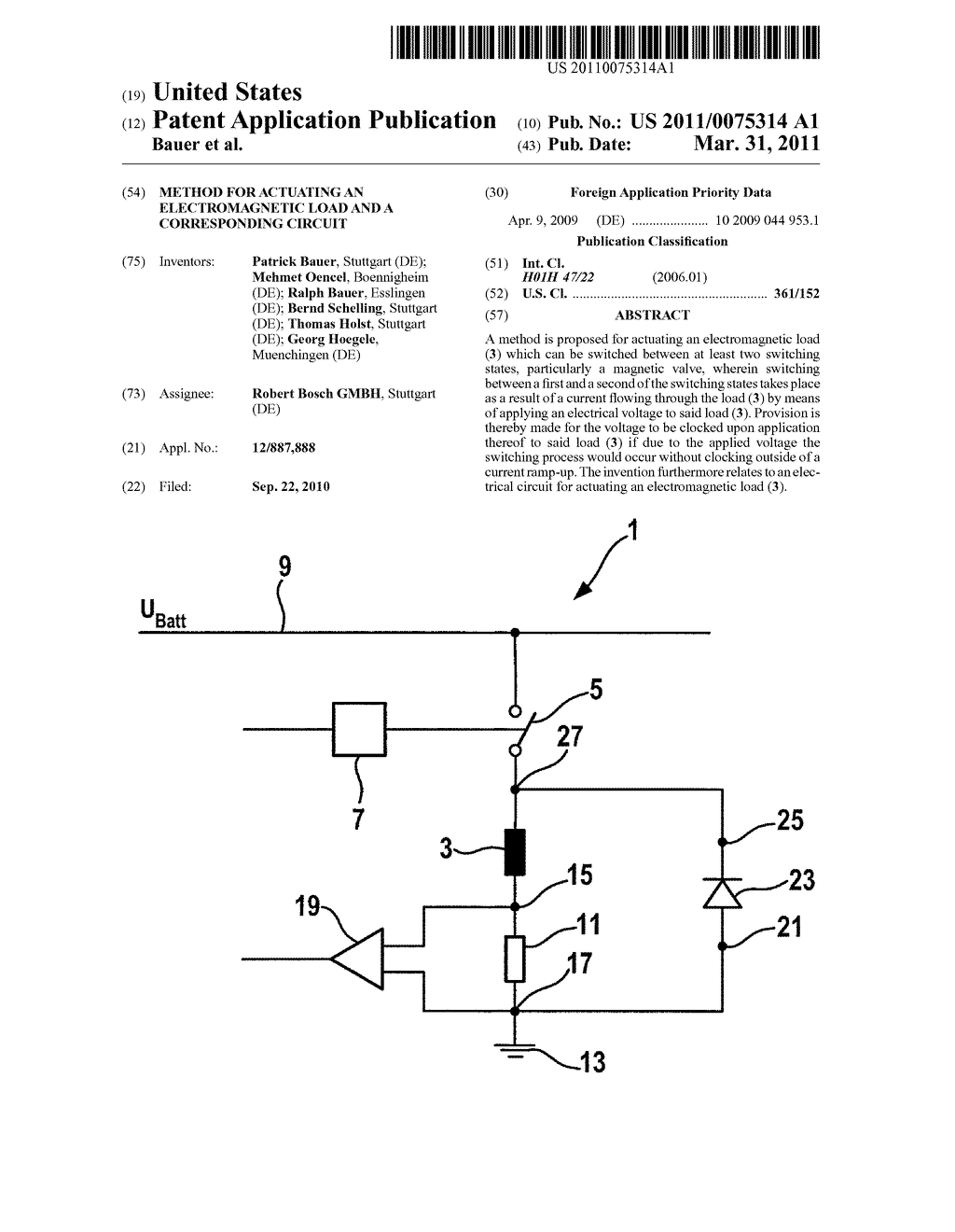 METHOD FOR ACTUATING AN ELECTROMAGNETIC LOAD AND A CORRESPONDING CIRCUIT - diagram, schematic, and image 01