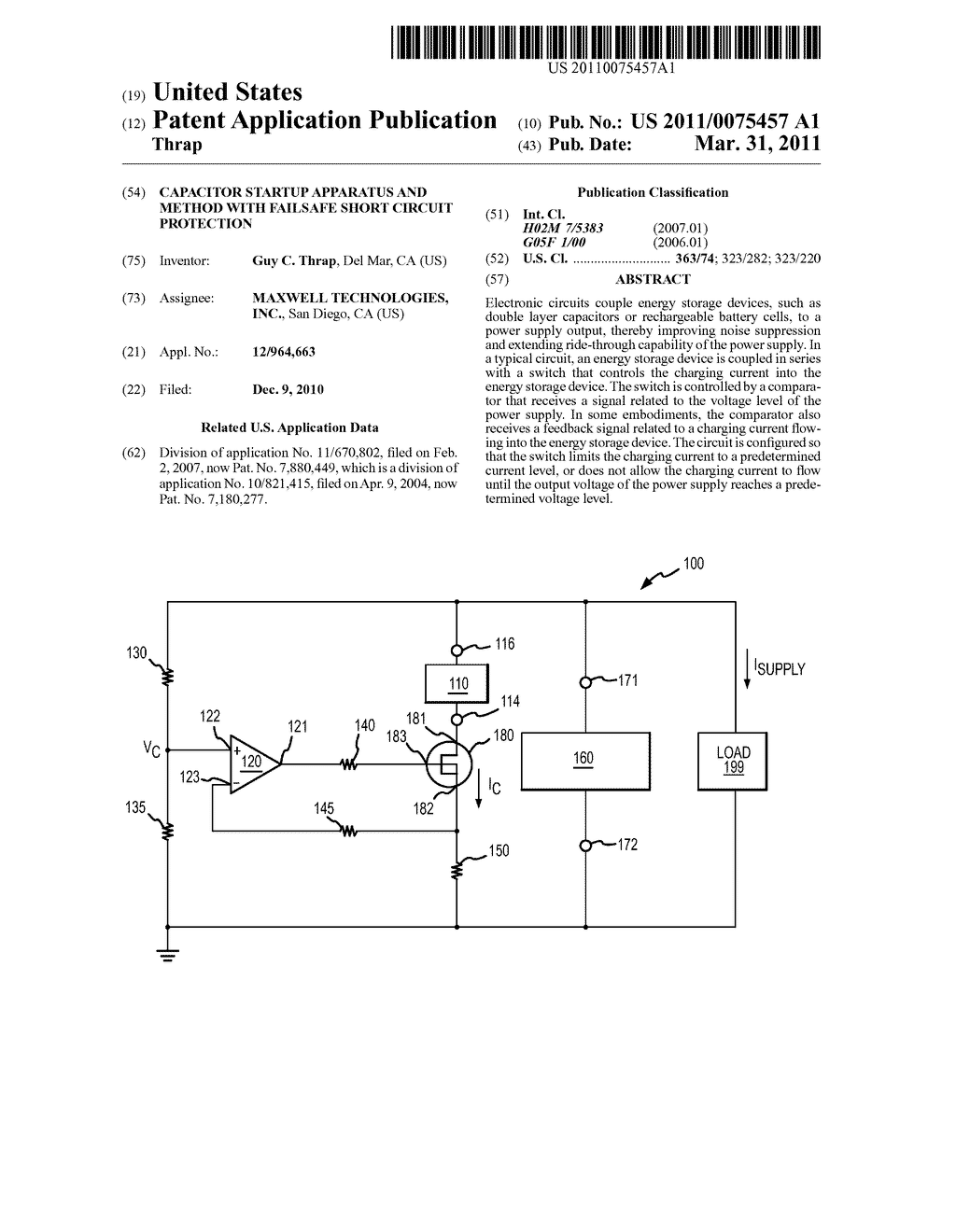 Capacitor startup apparatus and method with failsafe short circuit protection - diagram, schematic, and image 01