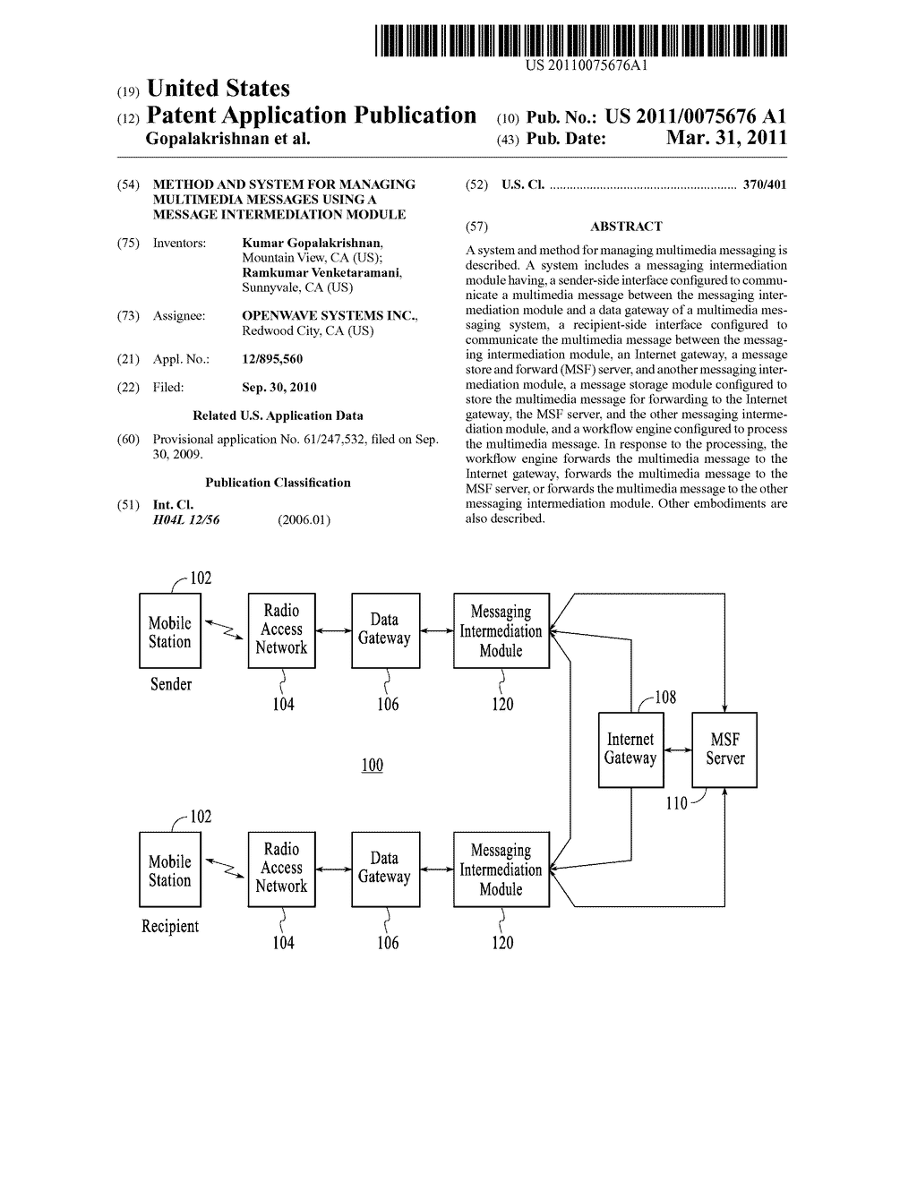 METHOD AND SYSTEM FOR MANAGING MULTIMEDIA MESSAGES USING A MESSAGE INTERMEDIATION MODULE - diagram, schematic, and image 01