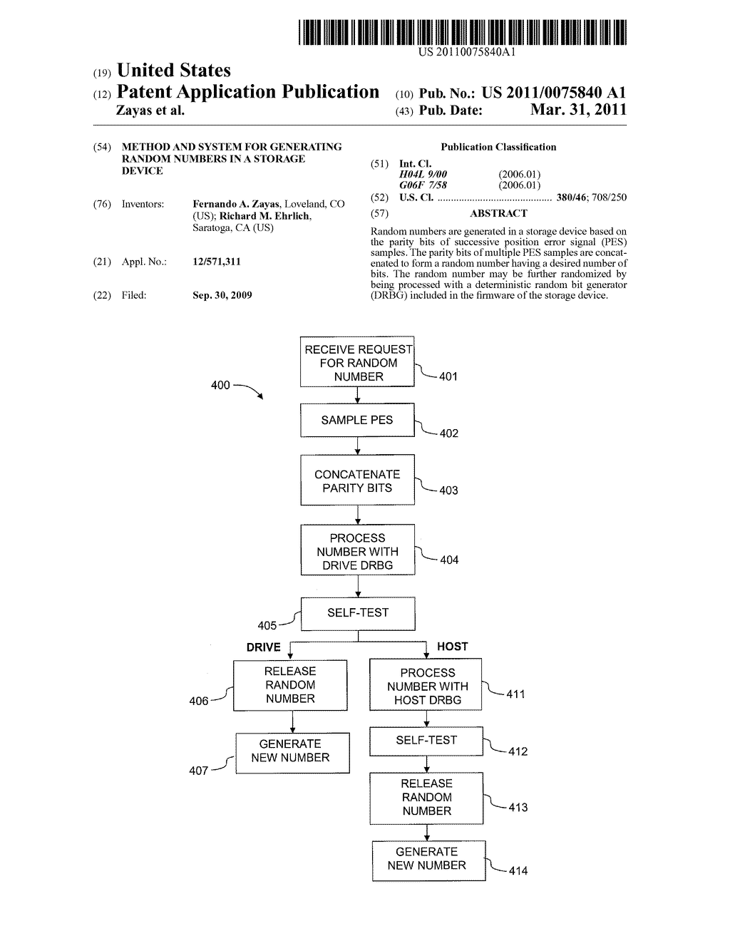 METHOD AND SYSTEM FOR GENERATING RANDOM NUMBERS IN A STORAGE DEVICE - diagram, schematic, and image 01