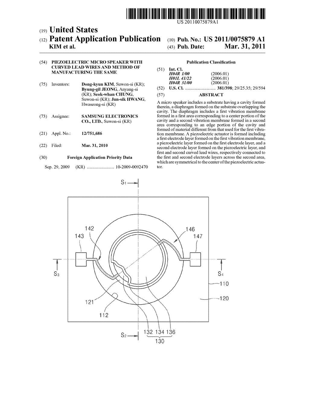 PIEZOELECTRIC MICRO SPEAKER WITH CURVED LEAD WIRES AND METHOD OF MANUFACTURING THE SAME - diagram, schematic, and image 01