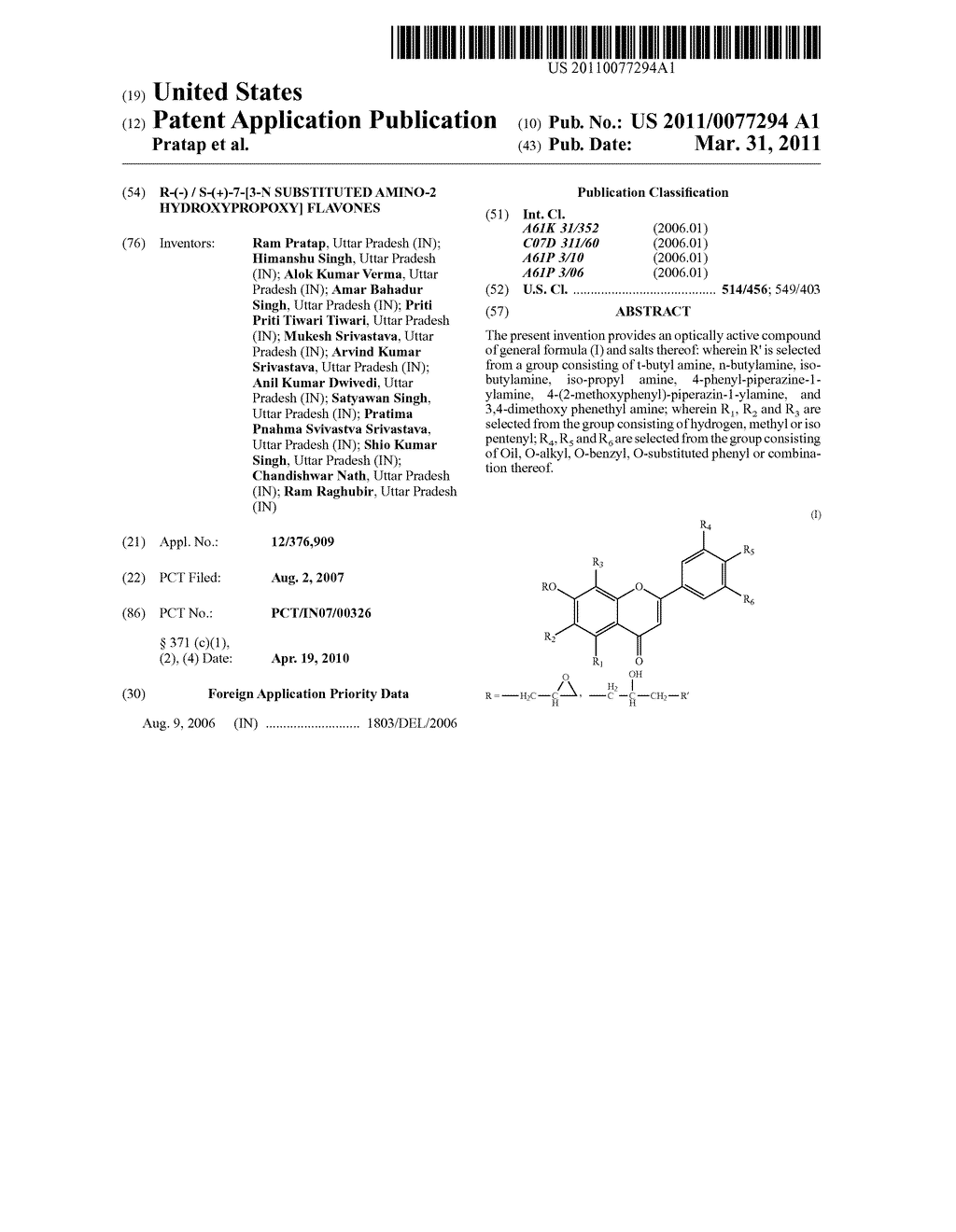 R-(-) / S-(+)-7-[3-N SUBSTITUTED AMINO-2 HYDROXYPROPOXY] FLAVONES - diagram, schematic, and image 01