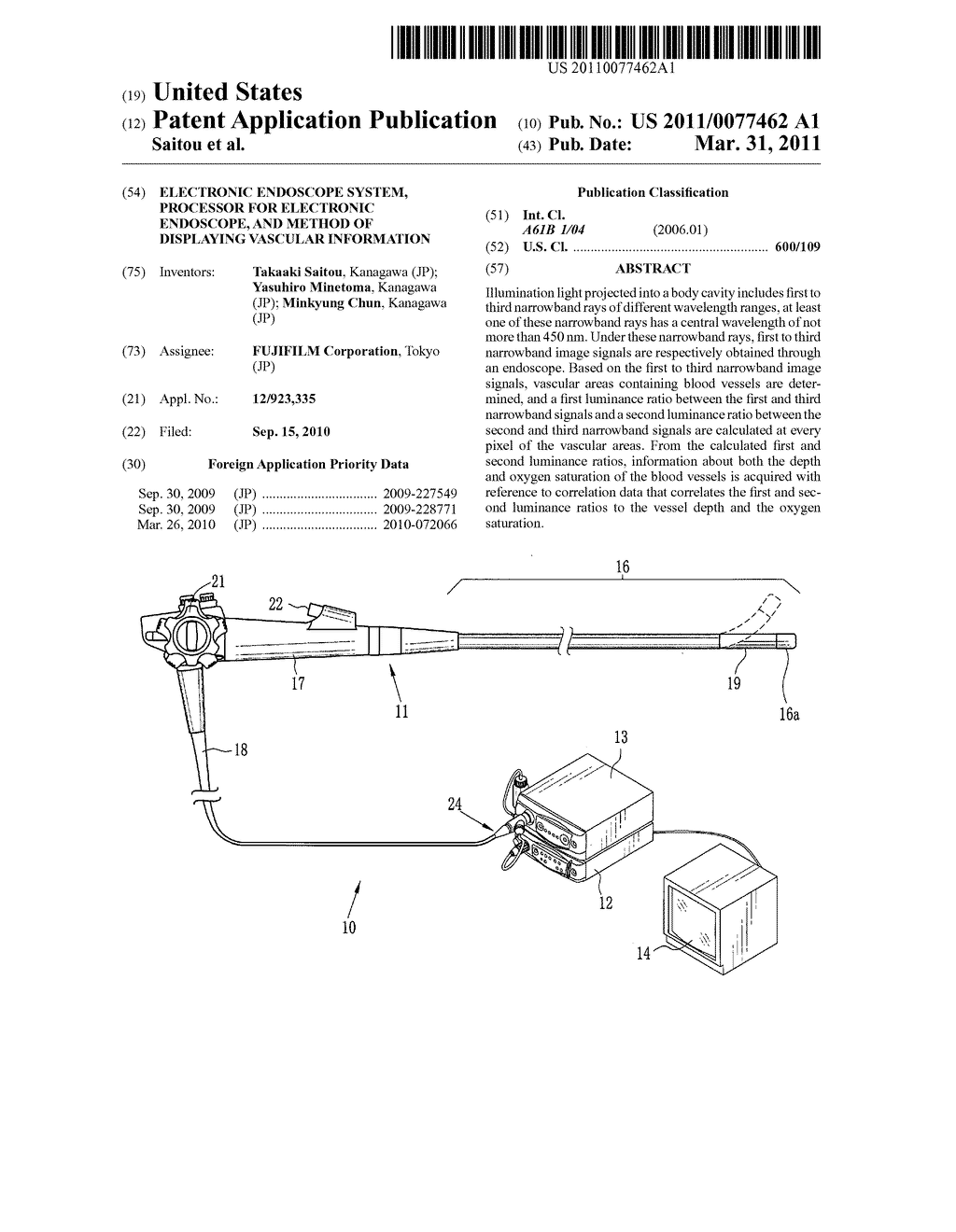 Electronic endoscope system, processor for electronic endoscope, and method of displaying vascular information - diagram, schematic, and image 01