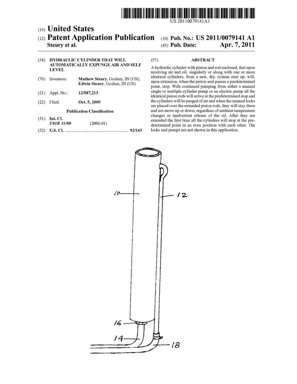 Hydraulic cylinder that will automatically expunge air and self level - diagram, schematic, and image 01