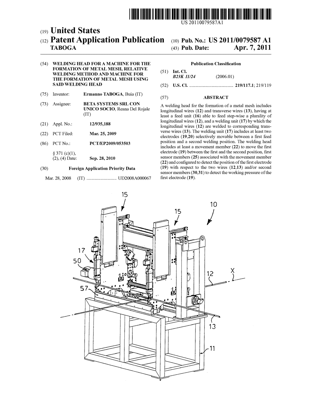 WELDING HEAD FOR A MACHINE FOR THE FORMATION OF METAL MESH, RELATIVE WELDING METHOD AND MACHINE FOR THE FORMATION OF METAL MESH USING SAID WELDING HEAD - diagram, schematic, and image 01