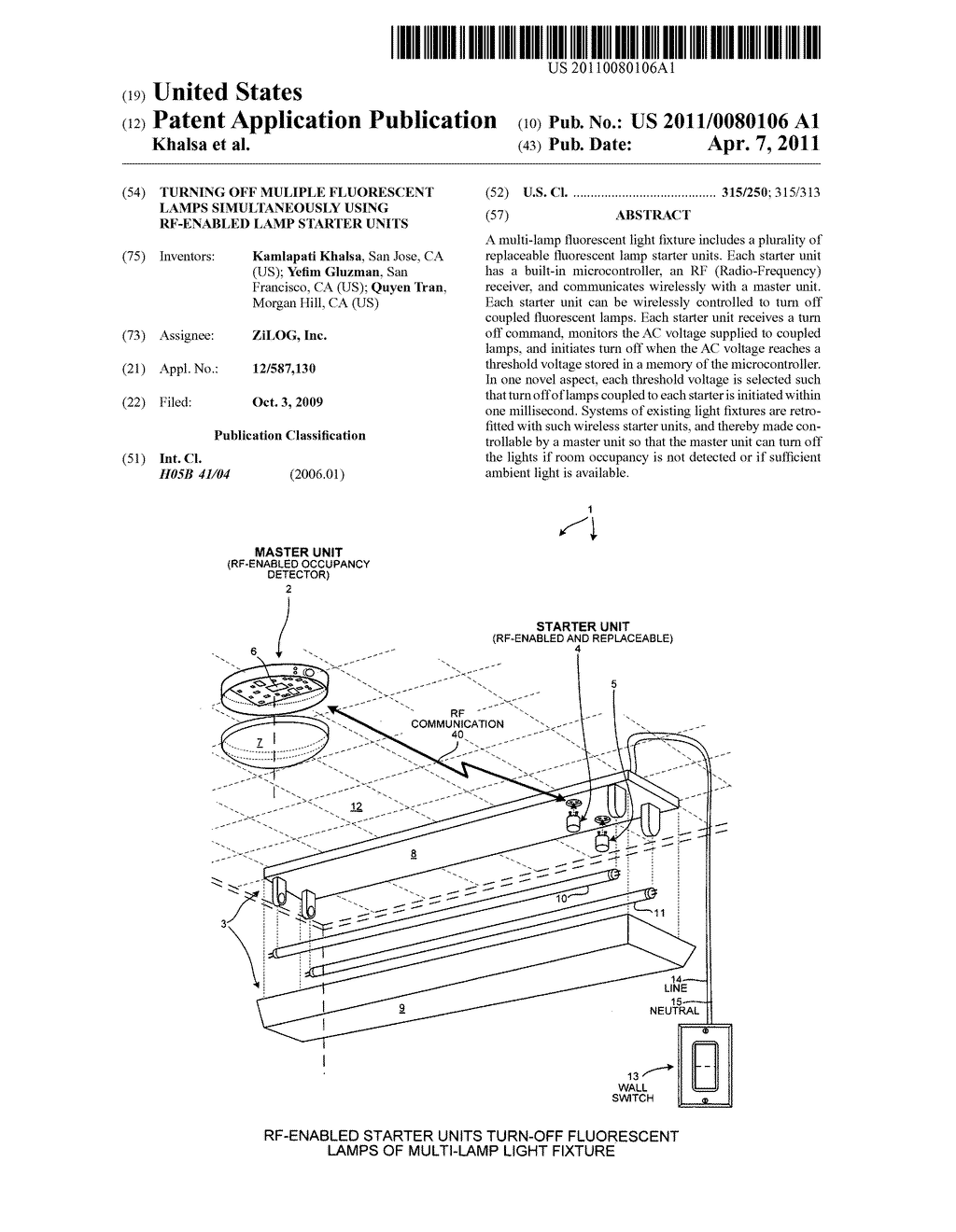 Turning off muliple fluorescent lamps simultaneously using RF-enabled lamp starter units - diagram, schematic, and image 01