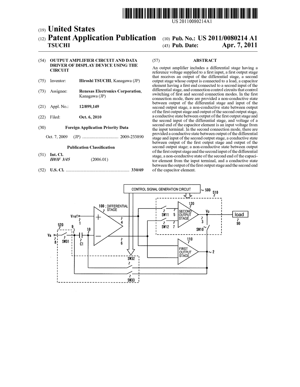 OUTPUT AMPLIFIER CIRCUIT AND DATA DRIVER OF DISPLAY DEVICE USING THE CIRCUIT - diagram, schematic, and image 01