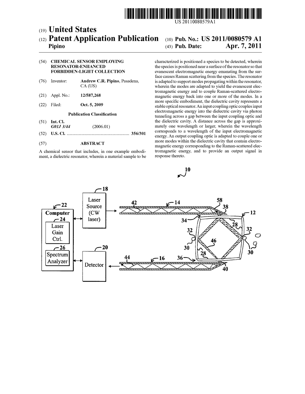 Chemical sensor employing resonator-enhanced forbidden-light collection - diagram, schematic, and image 01