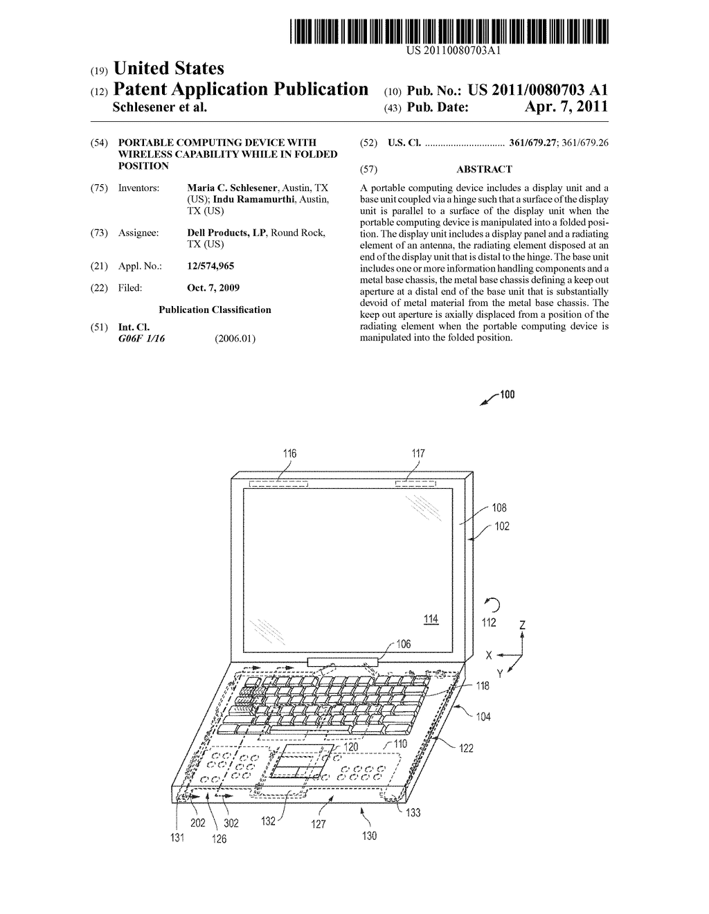 Portable Computing Device with Wireless Capability While In Folded Position - diagram, schematic, and image 01