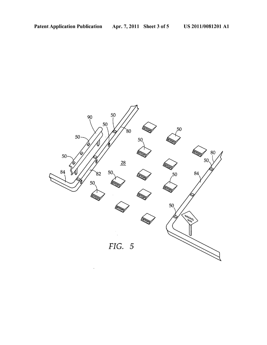 Reflective roadway warning system indicating incorrect vehicular travel direction - diagram, schematic, and image 04