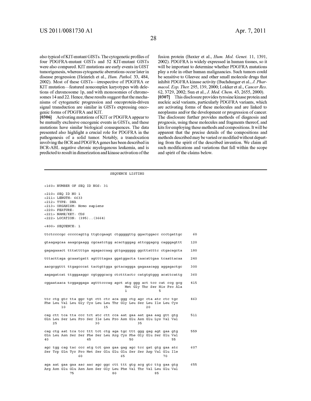 ACTIVATING MUTATIONS OF PLATELET DERIVED GROWTH FACTOR RECEPTOR ALPHA (PDGFRA) AS DIAGNOSTIC MARKERS AND THERAPEUTIC TARGET - diagram, schematic, and image 36