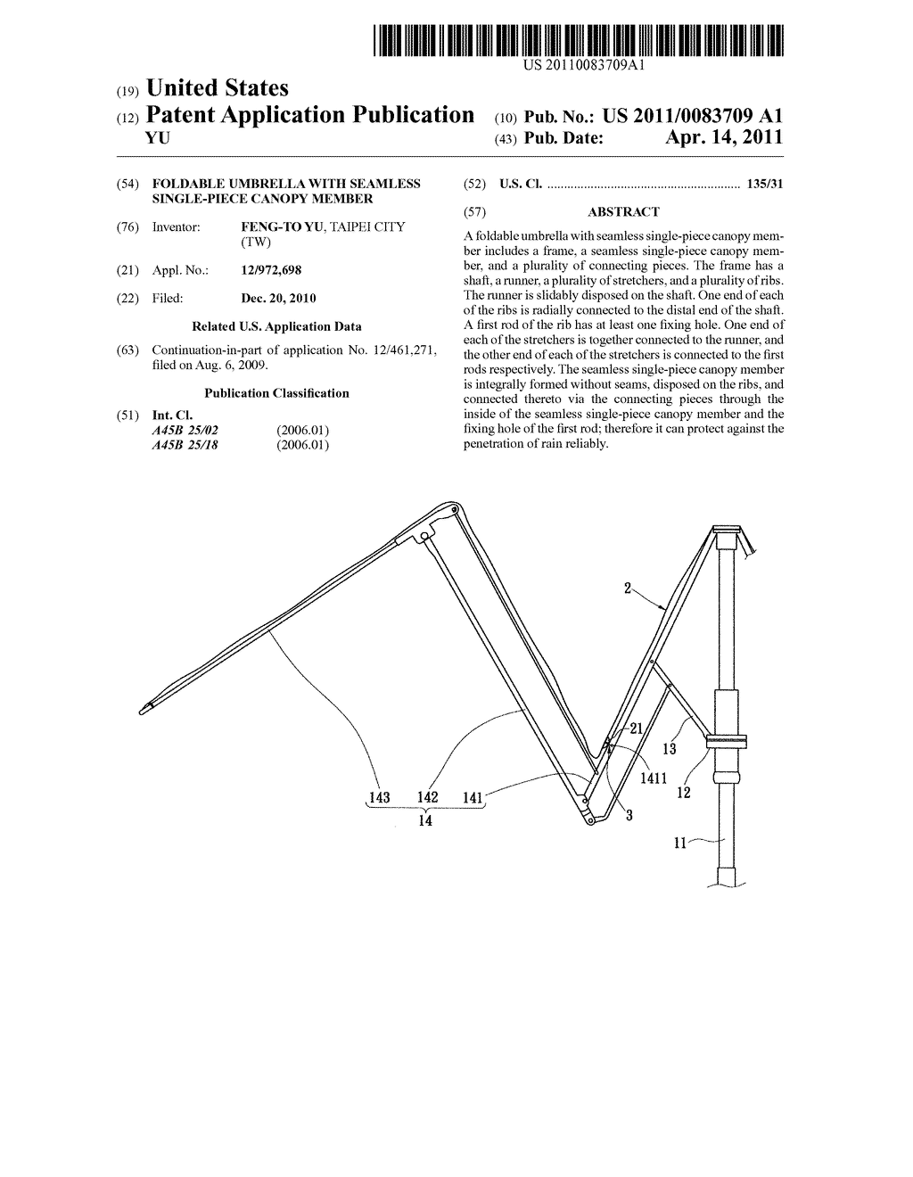 FOLDABLE UMBRELLA WITH SEAMLESS SINGLE-PIECE CANOPY MEMBER - diagram, schematic, and image 01