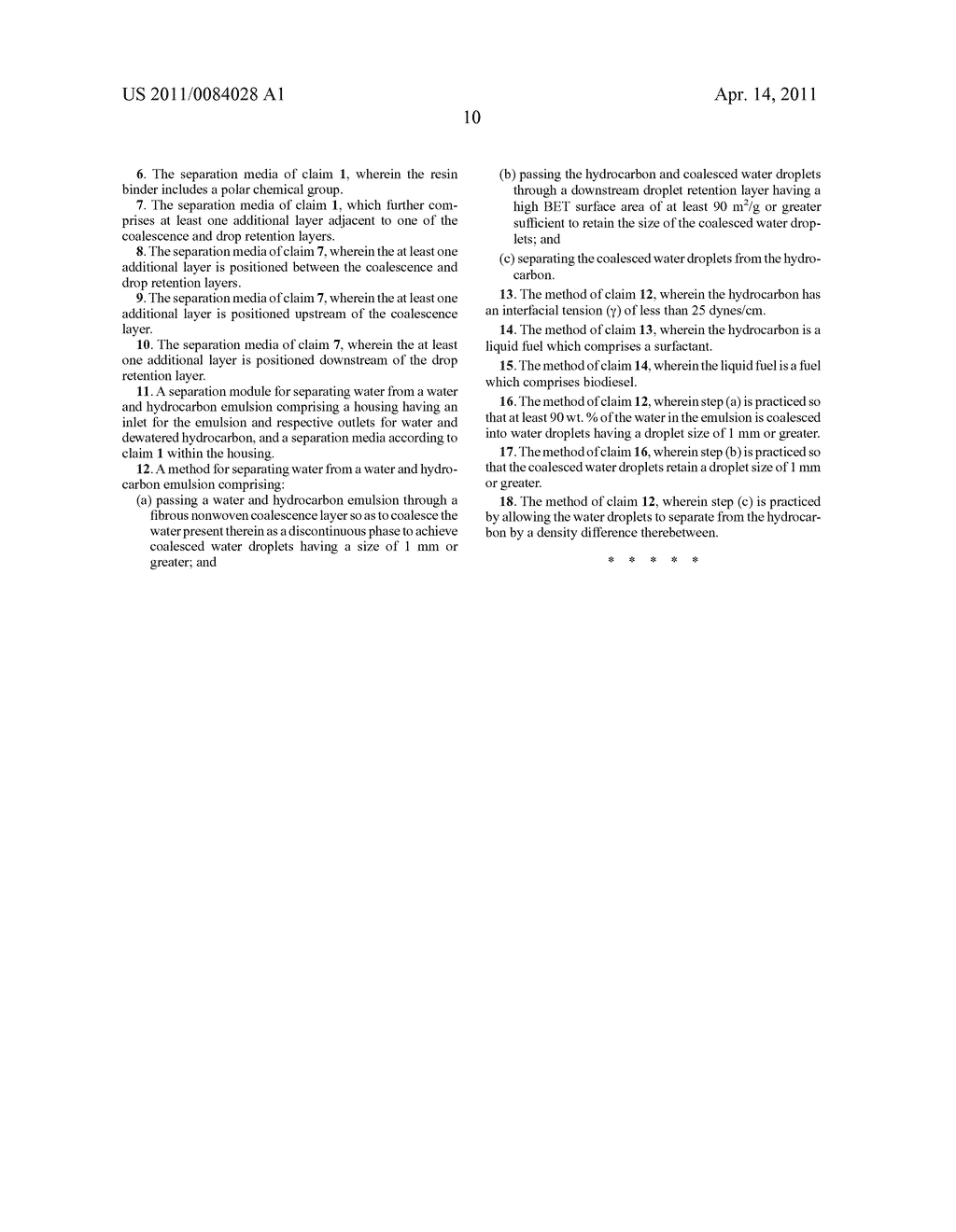 SEPARATION MEDIA AND METHODS ESPECIALLY USEFUL FOR SEPARATING WATER-HYDROCARBON EMULSIONS HAVING LOW INTERFACIAL TENSIONS - diagram, schematic, and image 13