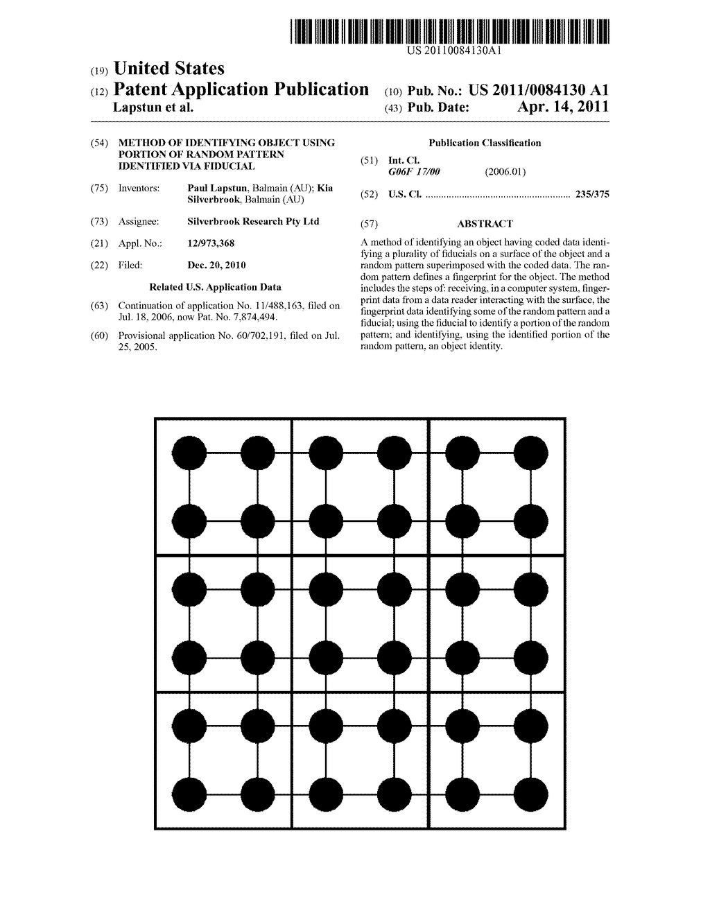 METHOD OF IDENTIFYING OBJECT USING PORTION OF RANDOM PATTERN IDENTIFIED VIA FIDUCIAL - diagram, schematic, and image 01