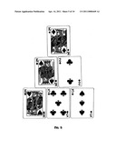 Progressive-style card game of six cards split into three component hands diagram and image