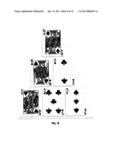 Progressive-style card game of six cards split into three component hands diagram and image