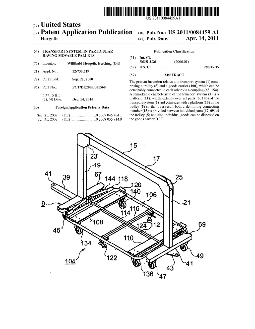 TRANSPORT SYSTEM, IN PARTICULAR HAVING MOVABLE PALLETS - diagram, schematic, and image 01