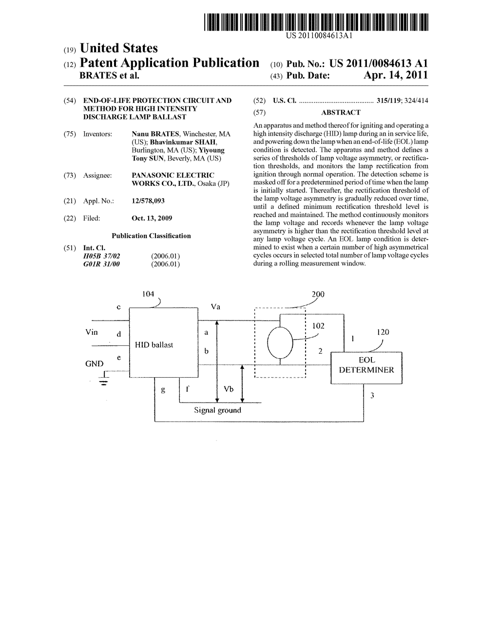 END-OF-LIFE PROTECTION CIRCUIT AND METHOD FOR HIGH INTENSITY DISCHARGE LAMP BALLAST - diagram, schematic, and image 01