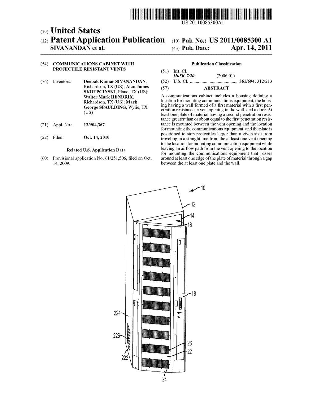 COMMUNICATIONS CABINET WITH PROJECTILE RESISTANT VENTS - diagram, schematic, and image 01