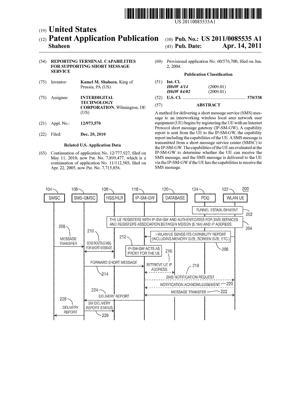 REPORTING TERMINAL CAPABILITIES FOR SUPPORTING SHORT MESSAGE SERVICE - diagram, schematic, and image 01