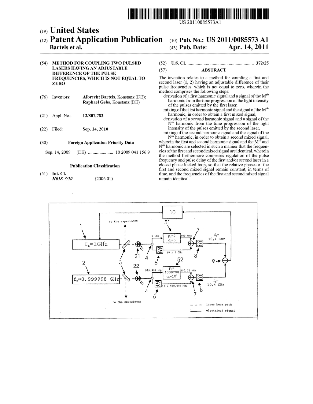 Method for coupling two pulsed lasers having an adjustable difference of the pulse frequencies, which is not equal to zero - diagram, schematic, and image 01