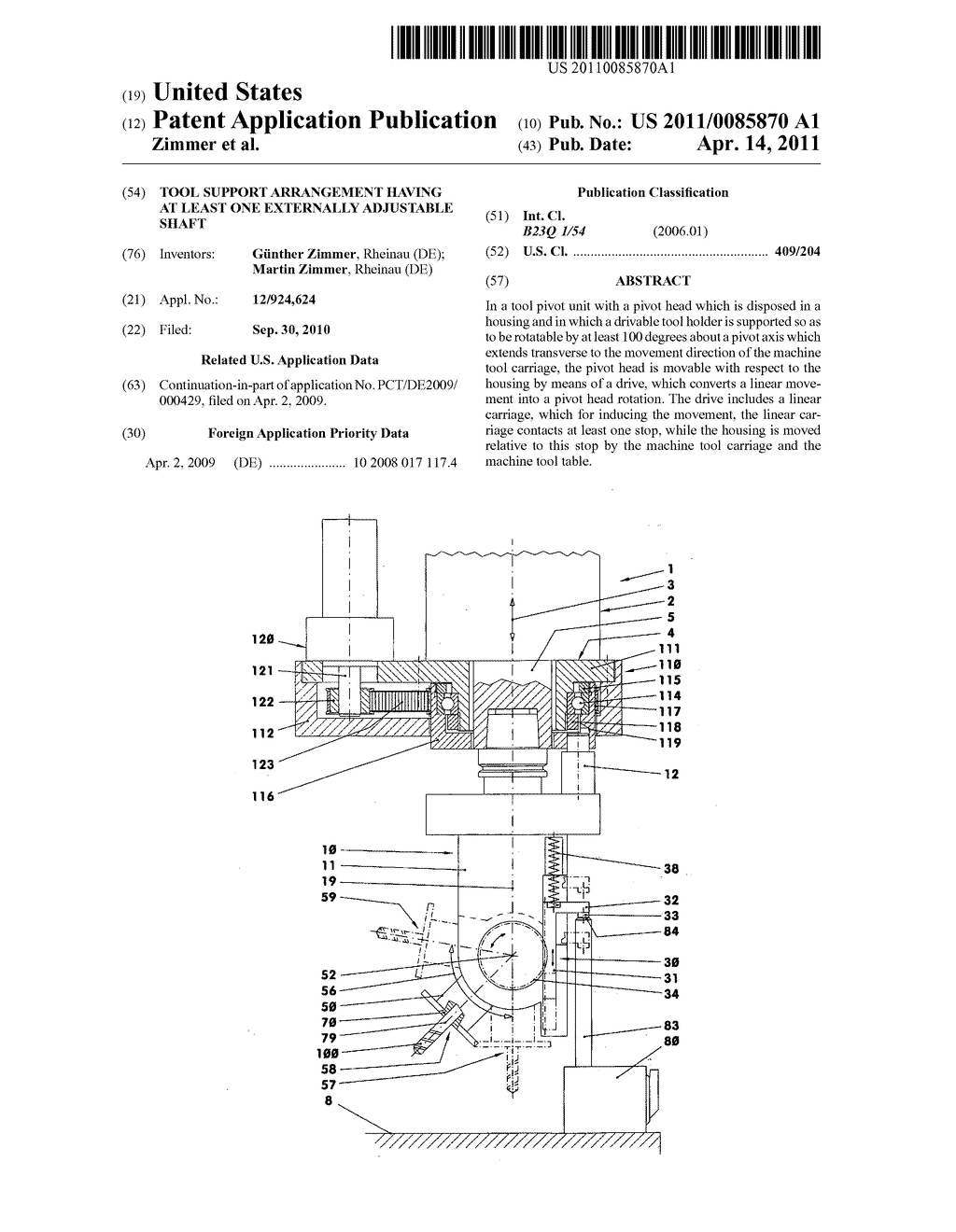 Tool support arrangement having at least one externally adjustable shaft - diagram, schematic, and image 01