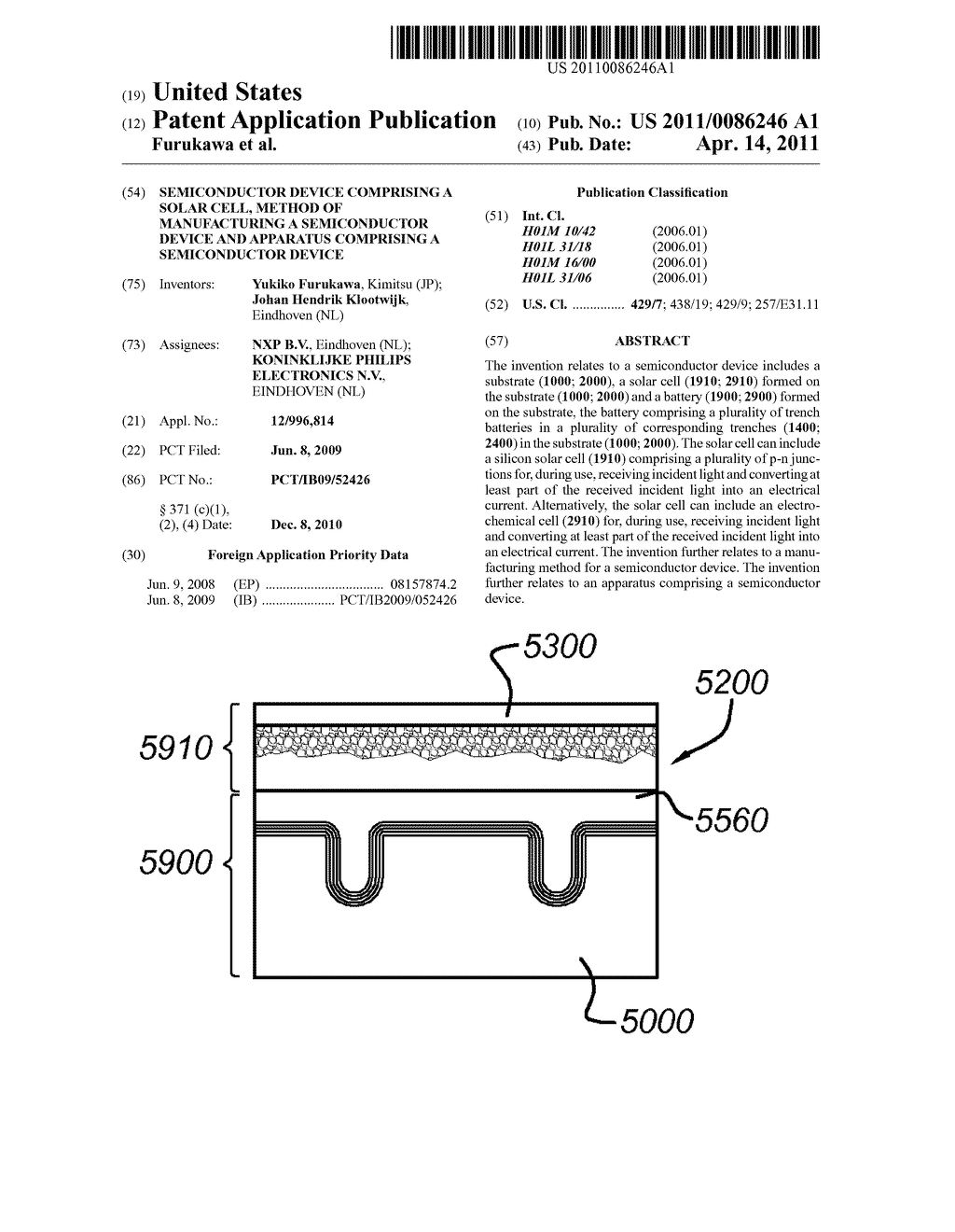 SEMICONDUCTOR DEVICE COMPRISING A SOLAR CELL, METHOD OF MANUFACTURING A SEMICONDUCTOR DEVICE AND APPARATUS COMPRISING A SEMICONDUCTOR DEVICE - diagram, schematic, and image 01