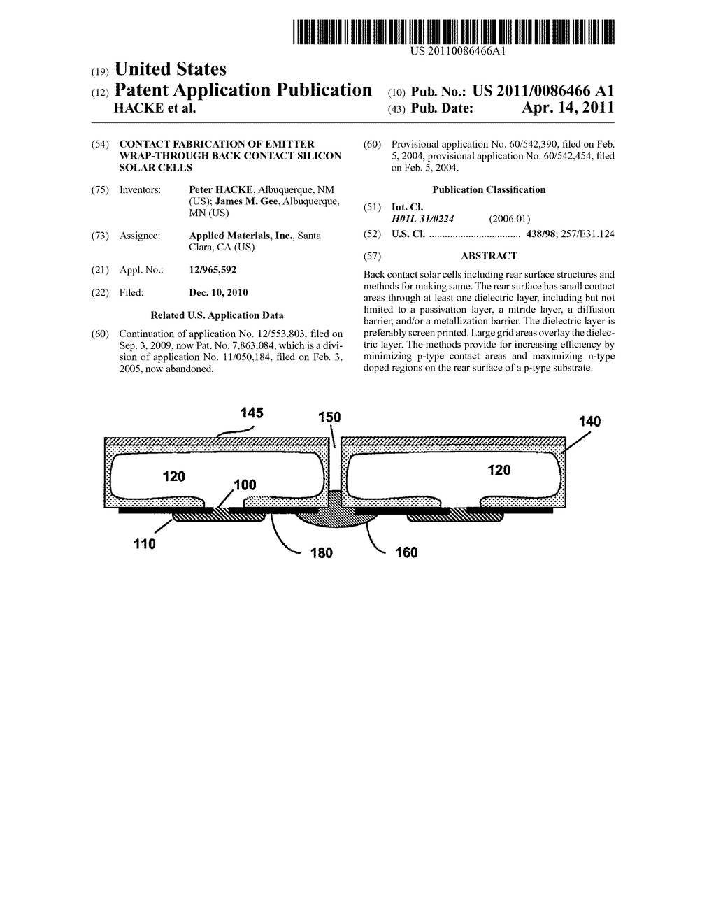 CONTACT FABRICATION OF EMITTER WRAP-THROUGH BACK CONTACT SILICON SOLAR CELLS - diagram, schematic, and image 01