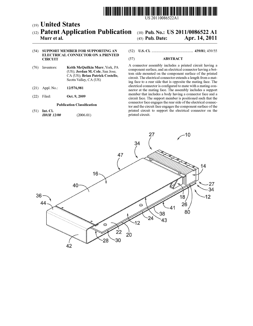 SUPPORT MEMBER FOR SUPPORTING AN ELECTRICAL CONNECTOR ON A PRINTED CIRCUIT - diagram, schematic, and image 01