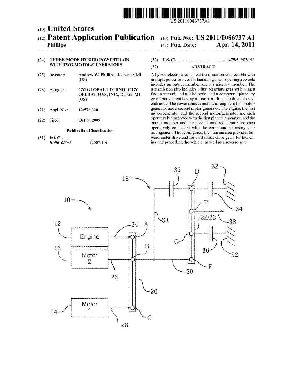 THREE-MODE HYBRID POWERTRAIN WITH TWO MOTOR/GENERATORS - diagram, schematic, and image 01