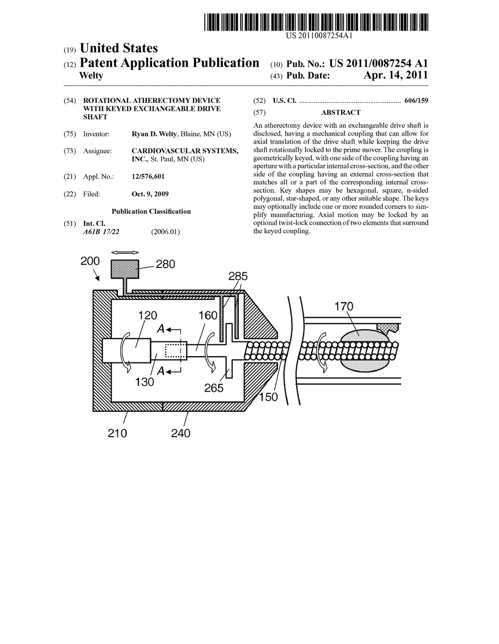 ROTATIONAL ATHERECTOMY DEVICE WITH KEYED EXCHANGEABLE DRIVE SHAFT - diagram, schematic, and image 01