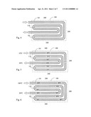 Heat absorbing or dissipating device with piping staggered and uniformly distributed by temperature difference diagram and image