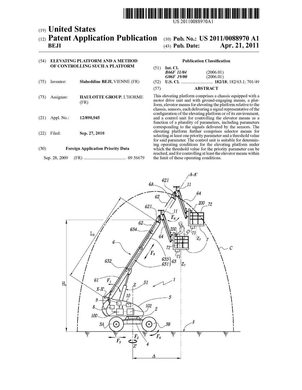 ELEVATING PLATFORM AND A METHOD OF CONTROLLING SUCH A PLATFORM - diagram, schematic, and image 01