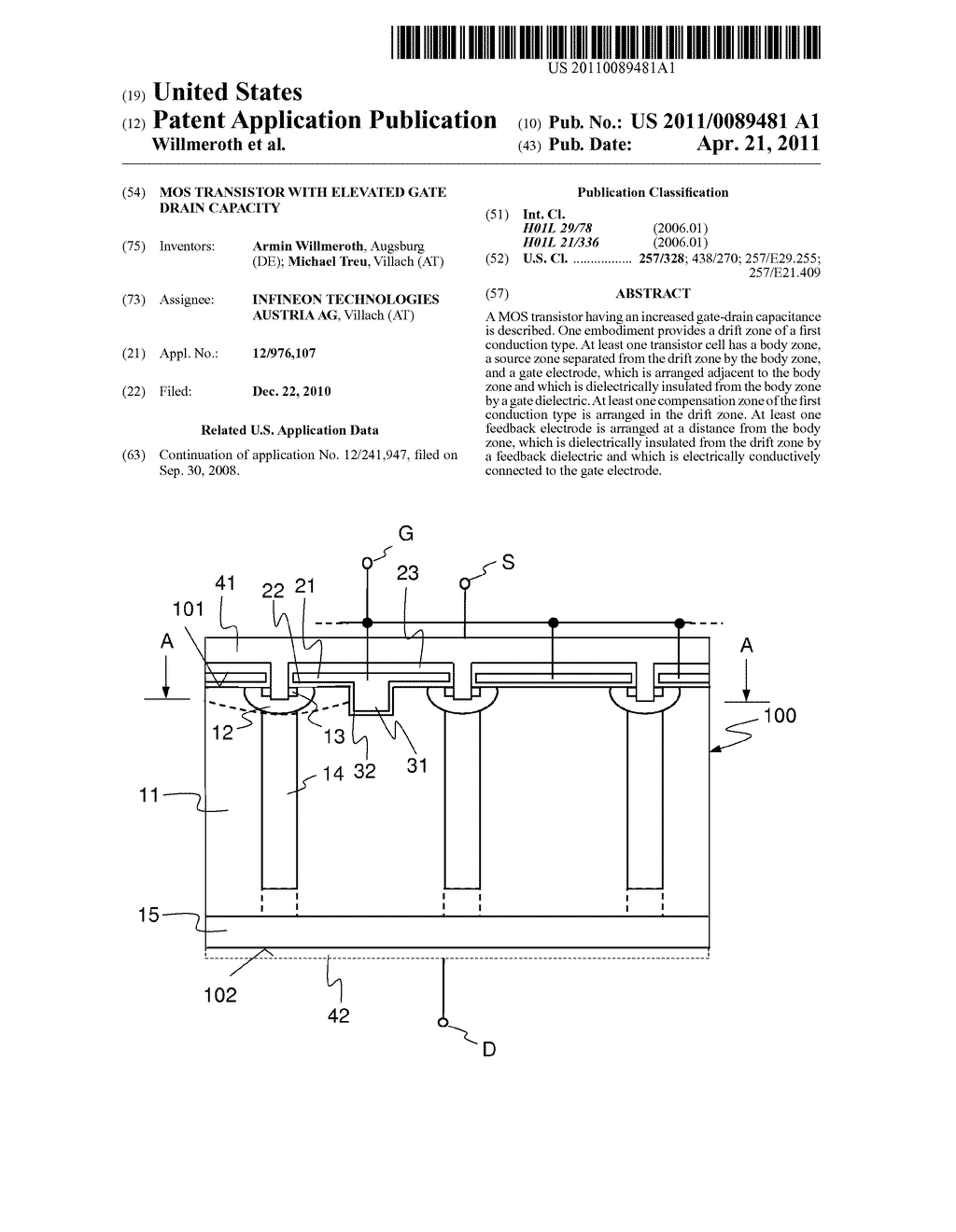 MOS TRANSISTOR WITH ELEVATED GATE DRAIN CAPACITY - diagram, schematic, and image 01