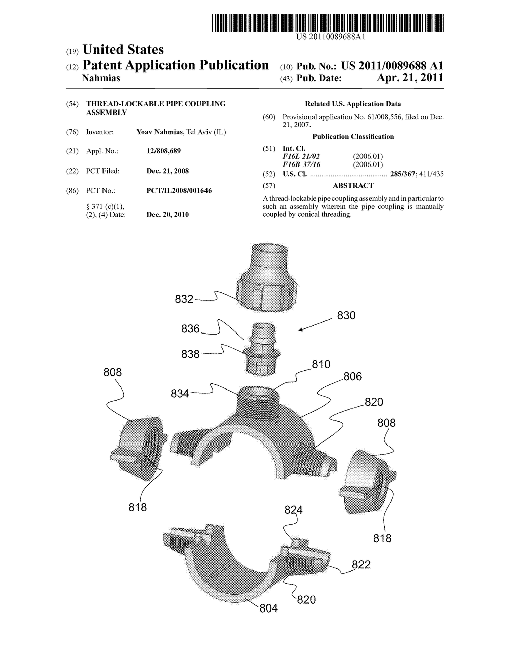 THREAD-LOCKABLE PIPE COUPLING ASSEMBLY - diagram, schematic, and image 01