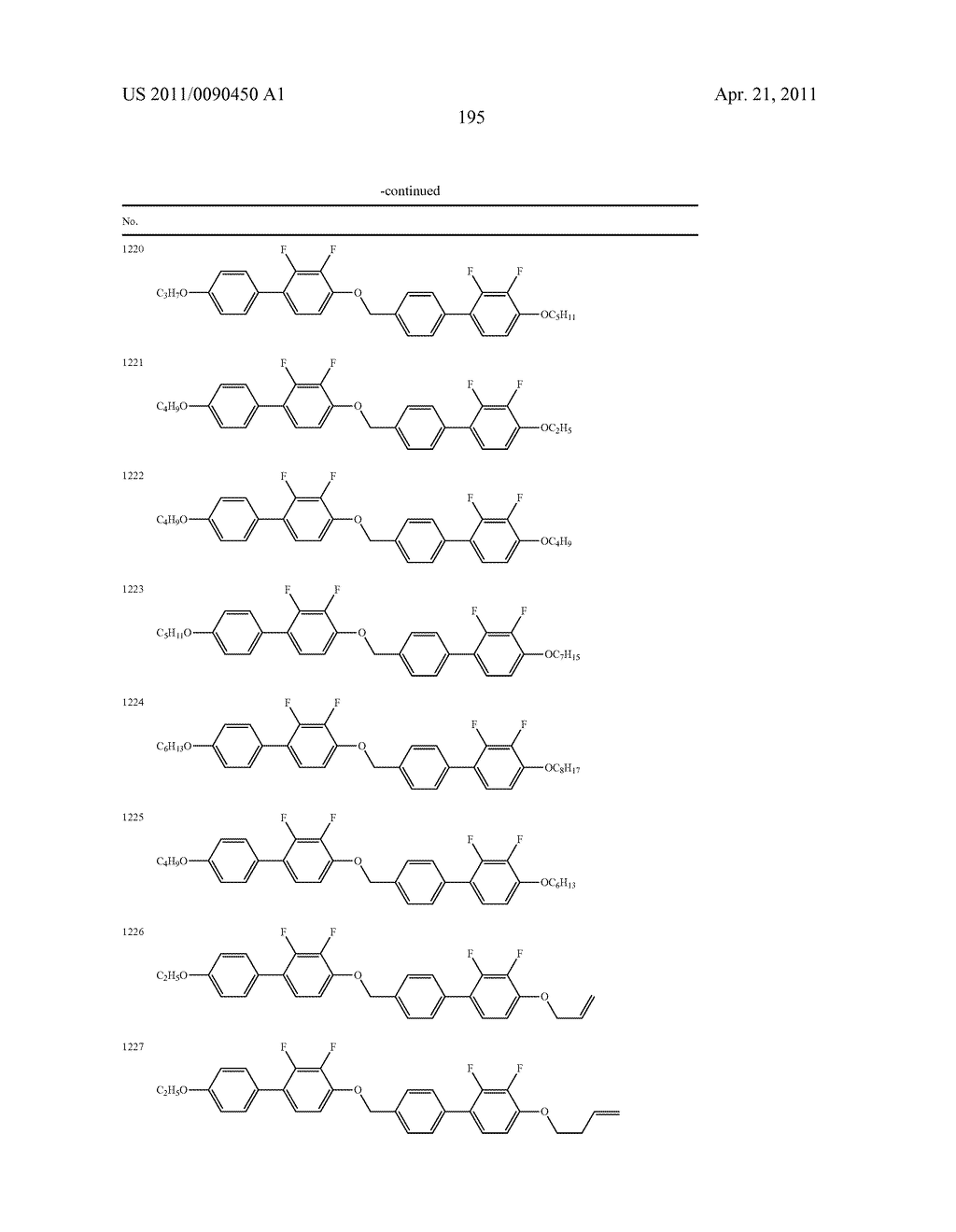 FOUR-RING LIQUID CRYSTAL COMPOUND HAVING LATERAL FLUORINE, LIQUID CRYSTAL COMPOSITION AND LIQUID CRYSTAL DISPLAY DEVICE - diagram, schematic, and image 196