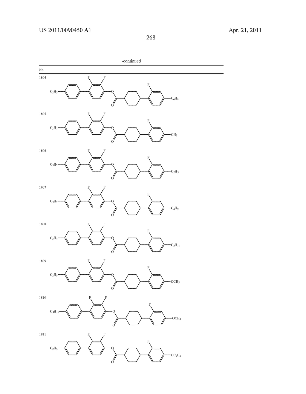 FOUR-RING LIQUID CRYSTAL COMPOUND HAVING LATERAL FLUORINE, LIQUID CRYSTAL COMPOSITION AND LIQUID CRYSTAL DISPLAY DEVICE - diagram, schematic, and image 269