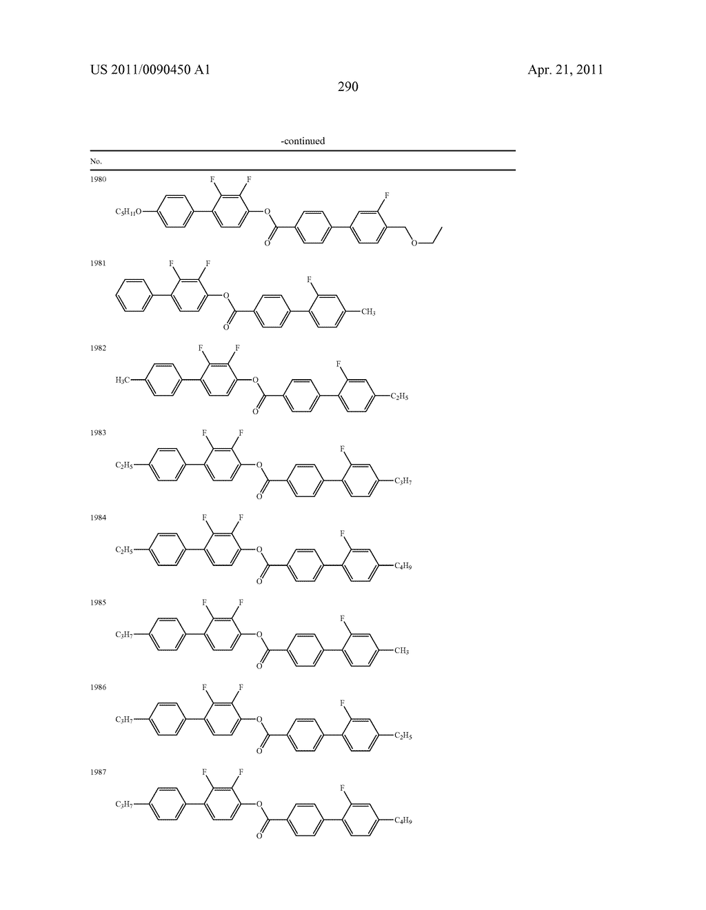 FOUR-RING LIQUID CRYSTAL COMPOUND HAVING LATERAL FLUORINE, LIQUID CRYSTAL COMPOSITION AND LIQUID CRYSTAL DISPLAY DEVICE - diagram, schematic, and image 291