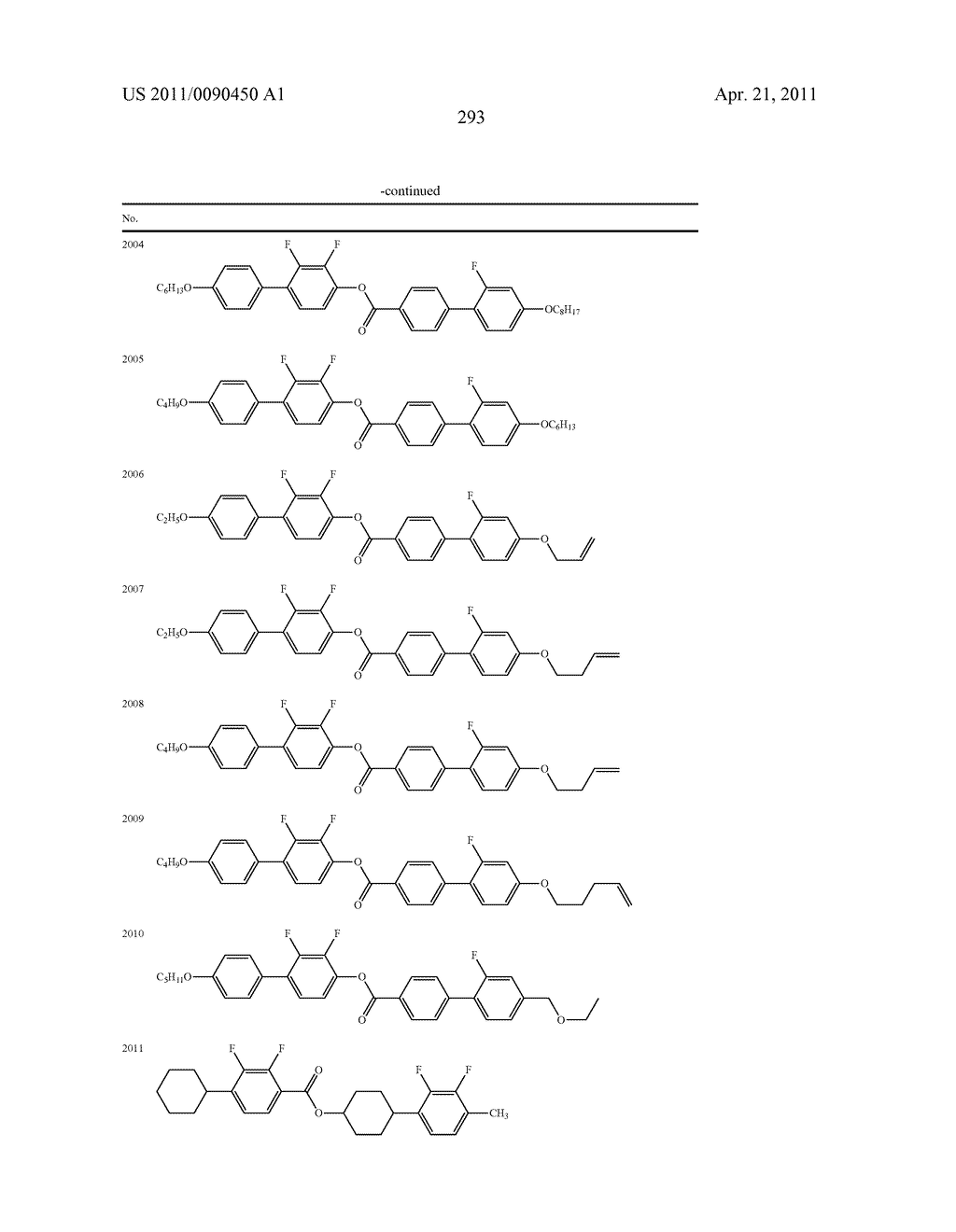 FOUR-RING LIQUID CRYSTAL COMPOUND HAVING LATERAL FLUORINE, LIQUID CRYSTAL COMPOSITION AND LIQUID CRYSTAL DISPLAY DEVICE - diagram, schematic, and image 294