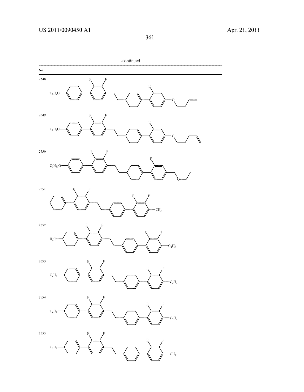 FOUR-RING LIQUID CRYSTAL COMPOUND HAVING LATERAL FLUORINE, LIQUID CRYSTAL COMPOSITION AND LIQUID CRYSTAL DISPLAY DEVICE - diagram, schematic, and image 362