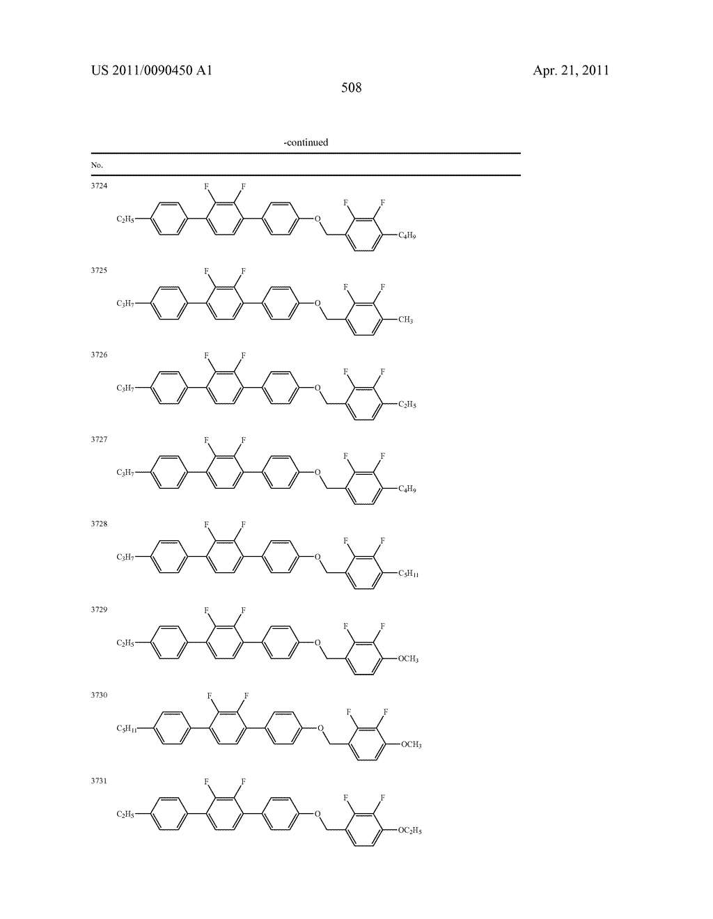 FOUR-RING LIQUID CRYSTAL COMPOUND HAVING LATERAL FLUORINE, LIQUID CRYSTAL COMPOSITION AND LIQUID CRYSTAL DISPLAY DEVICE - diagram, schematic, and image 509